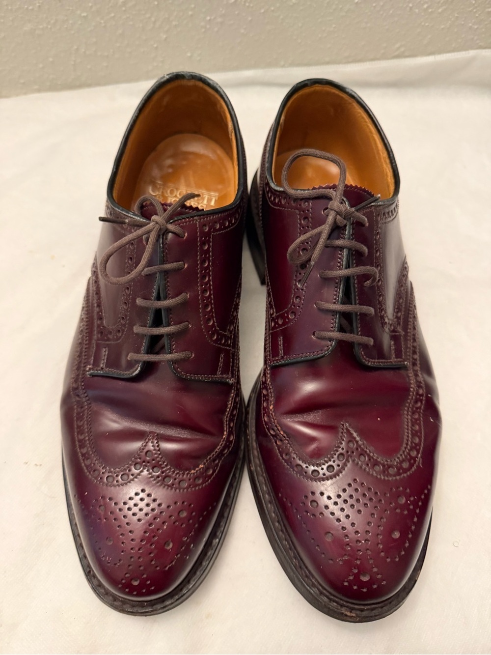 Classic Burgundy Leather Wingtip Oxfords, pre-owned, gently used